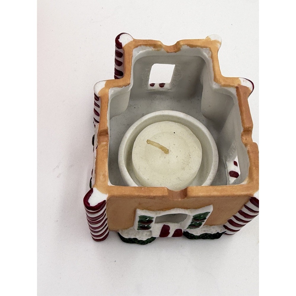 Vintage Handpainted Porcelain Gingerbread Church Scenter Candle - Picture 9 of 13